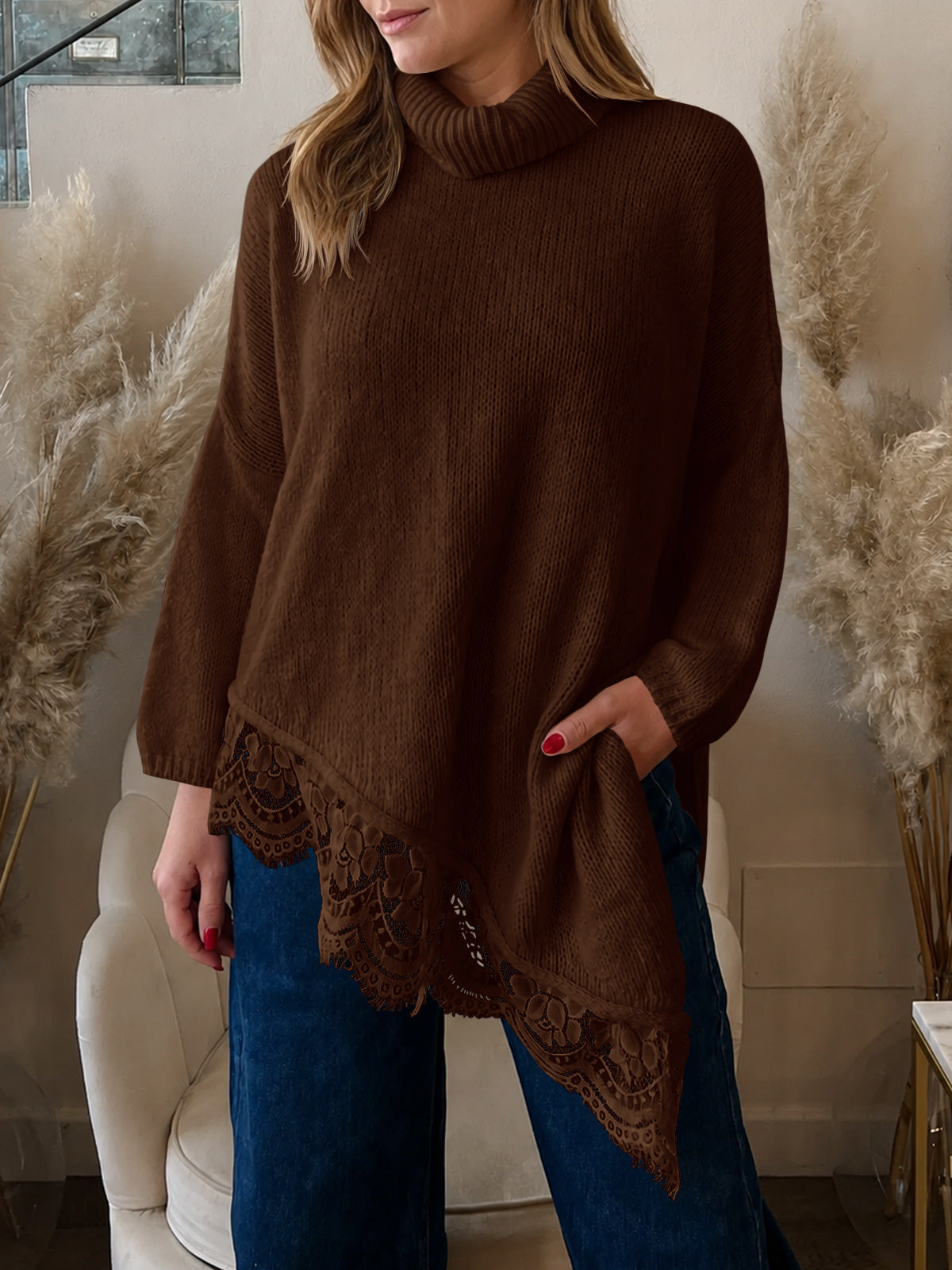 Saodimallsu Womens Oversized Batwing Sleeve Turtleneck Sweater