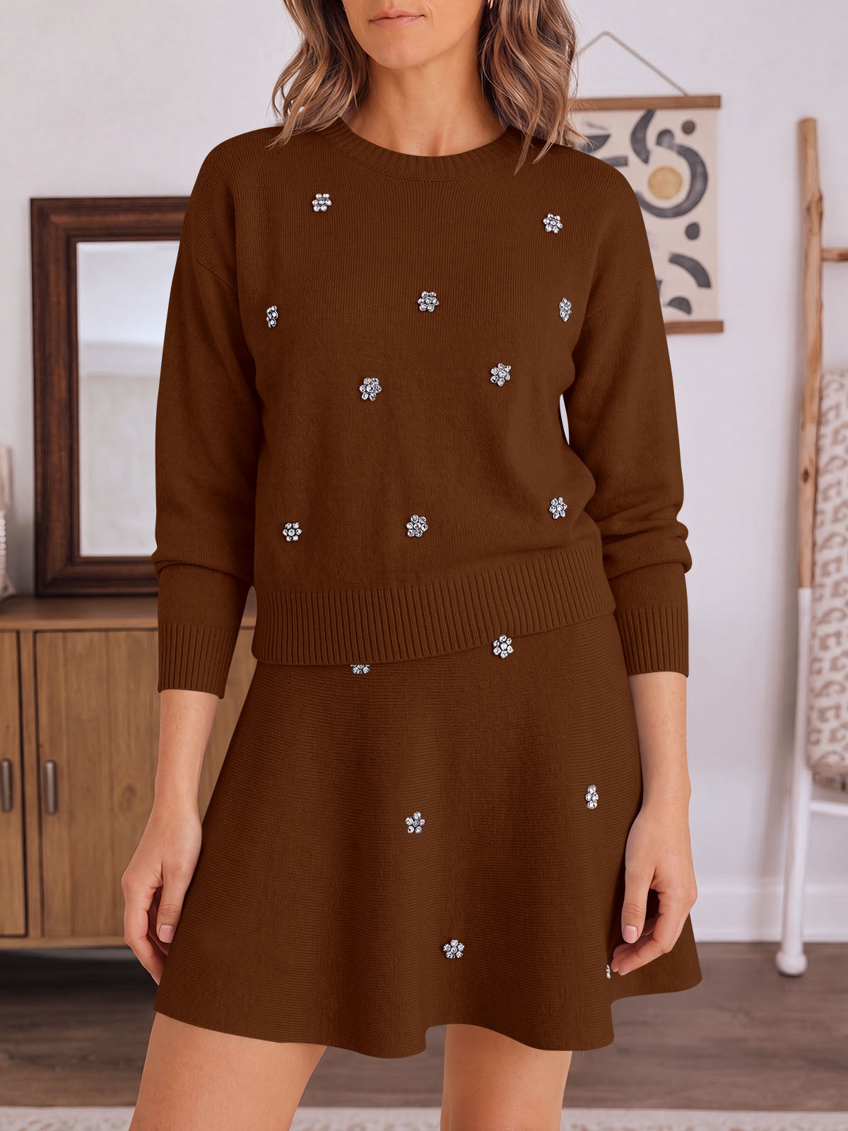 Saodimallsu Women 2 Piece Sweater Skirt Set