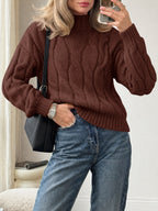 Saodimallsu Womens Mock Neck Cable Knit Sweater