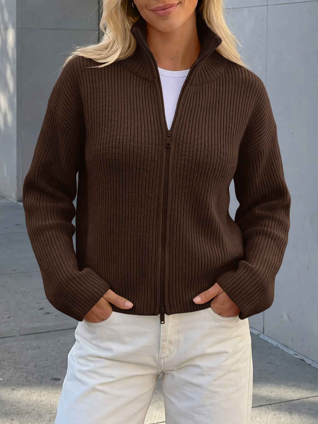 Saodimallsu Women Zip Up Chunky Knit Sweater