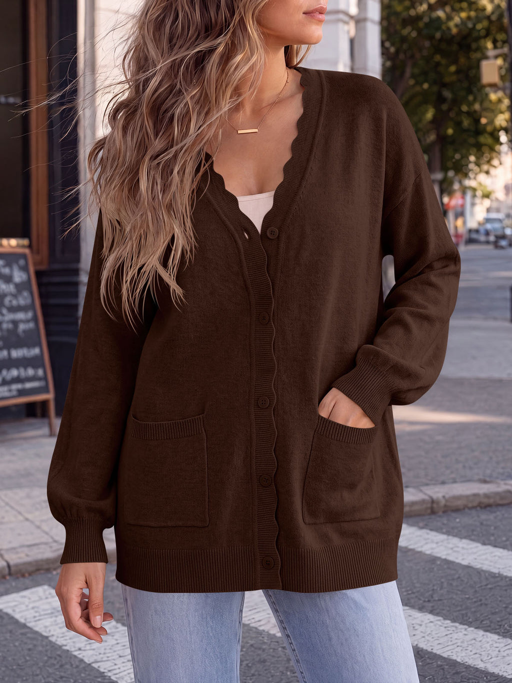 Saodimallsu Womens Oversized V Neck  Cardigan