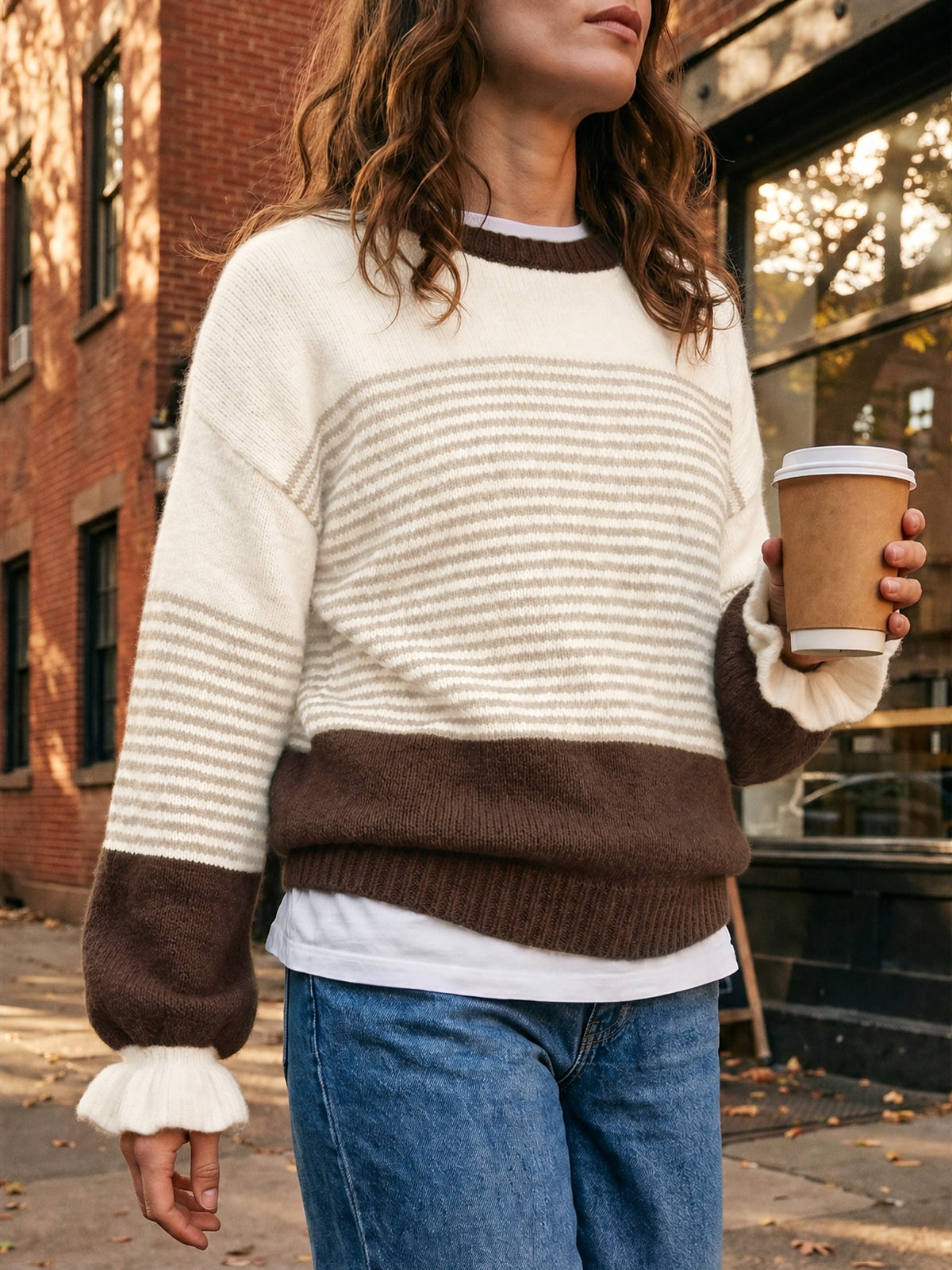 Saodimallsu Women Ruffle Sleeve Sweater