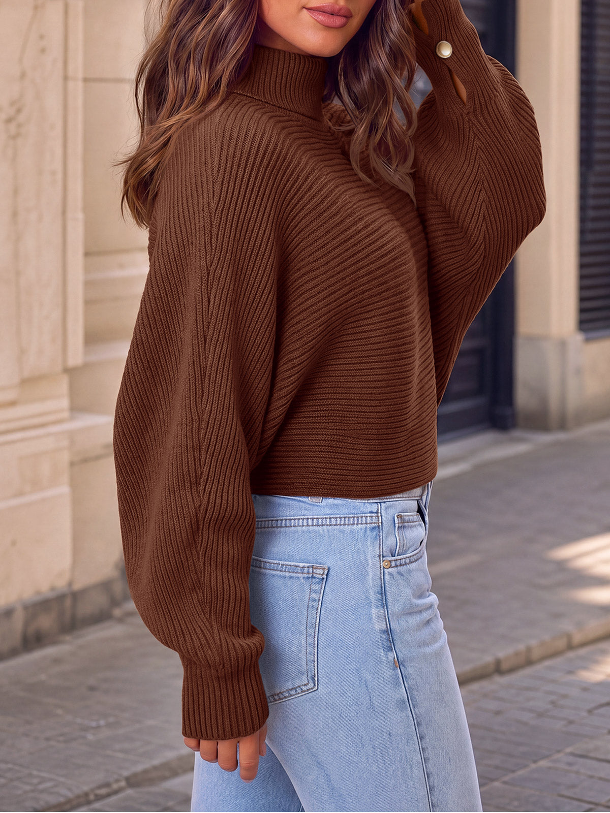 Saodimallsu Womens Batwing Sleeve Knit Turtleneck Sweater