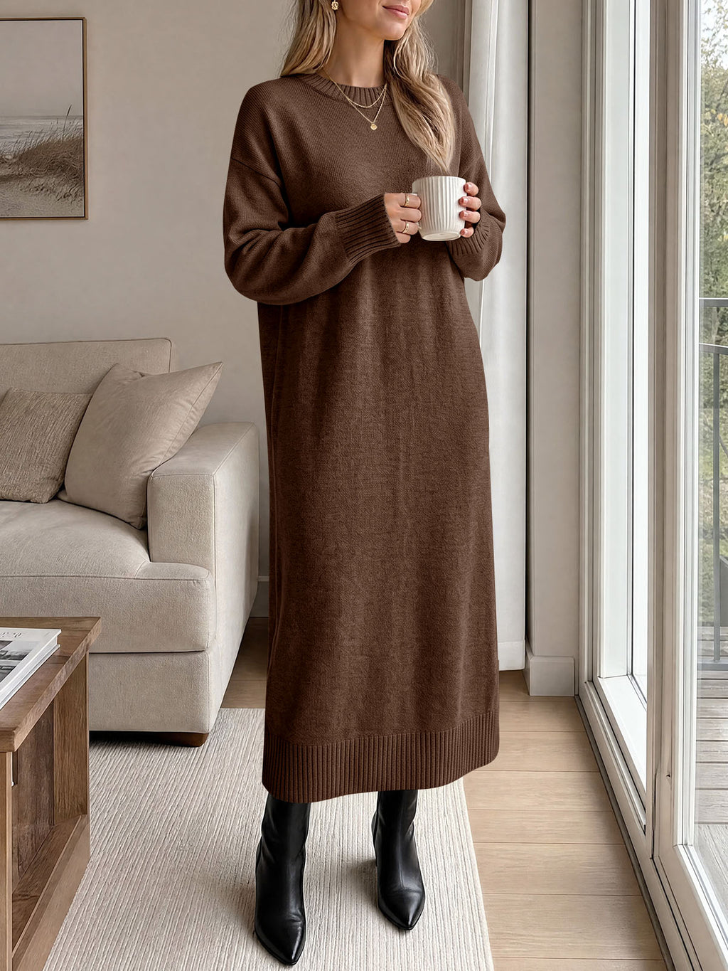 Saodimallsu Women Long Sleeve Maxi Sweater Dress