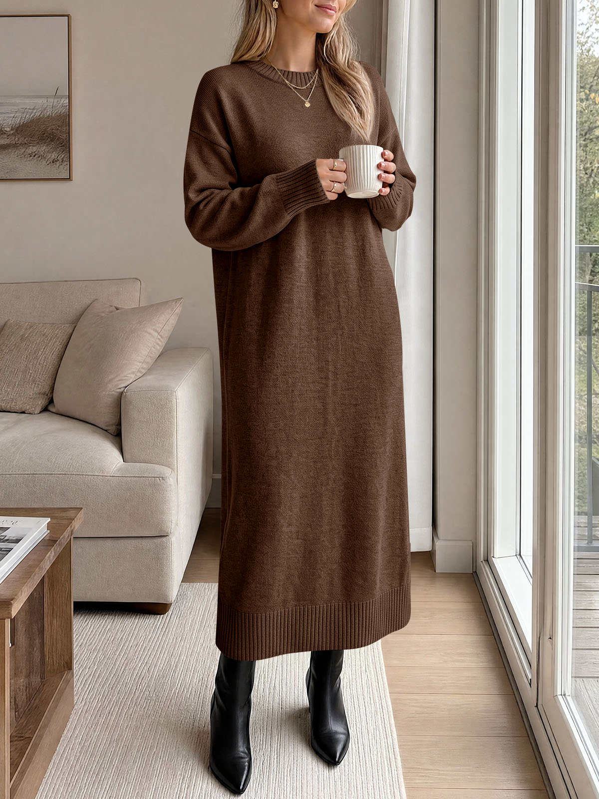 Saodimallsu Women Long Sleeve Maxi Sweater Dress