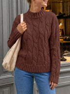 Saodimallsu Womens Mock Neck Cable Knit Sweater
