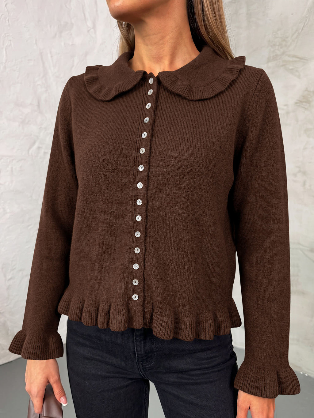 Saodimallsu Womens Ruffle Button Down Cardigan