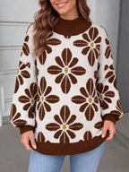 Saodimallsu Womens Floral Mock Neck Chunky Sweater