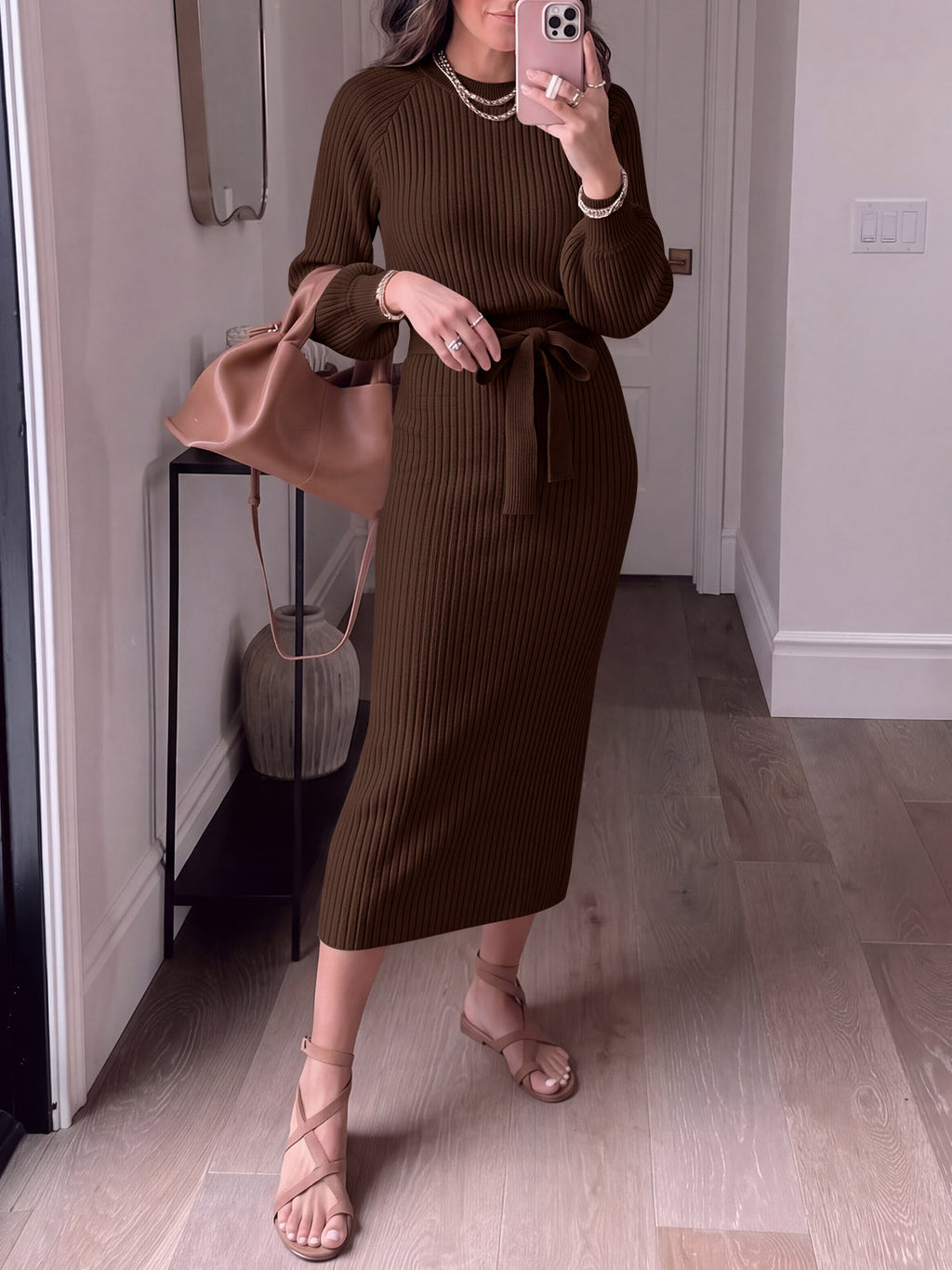 Saodimallsu Womens Ribbed Knit Sweater Dress