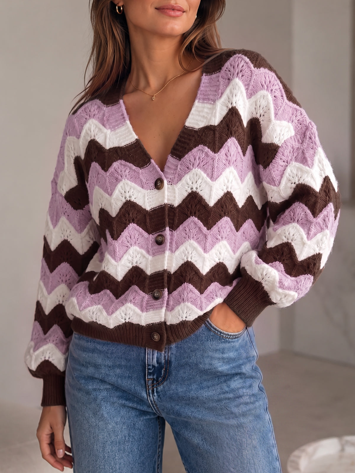 Saodimallsu Women Oversized Striped Cardigan