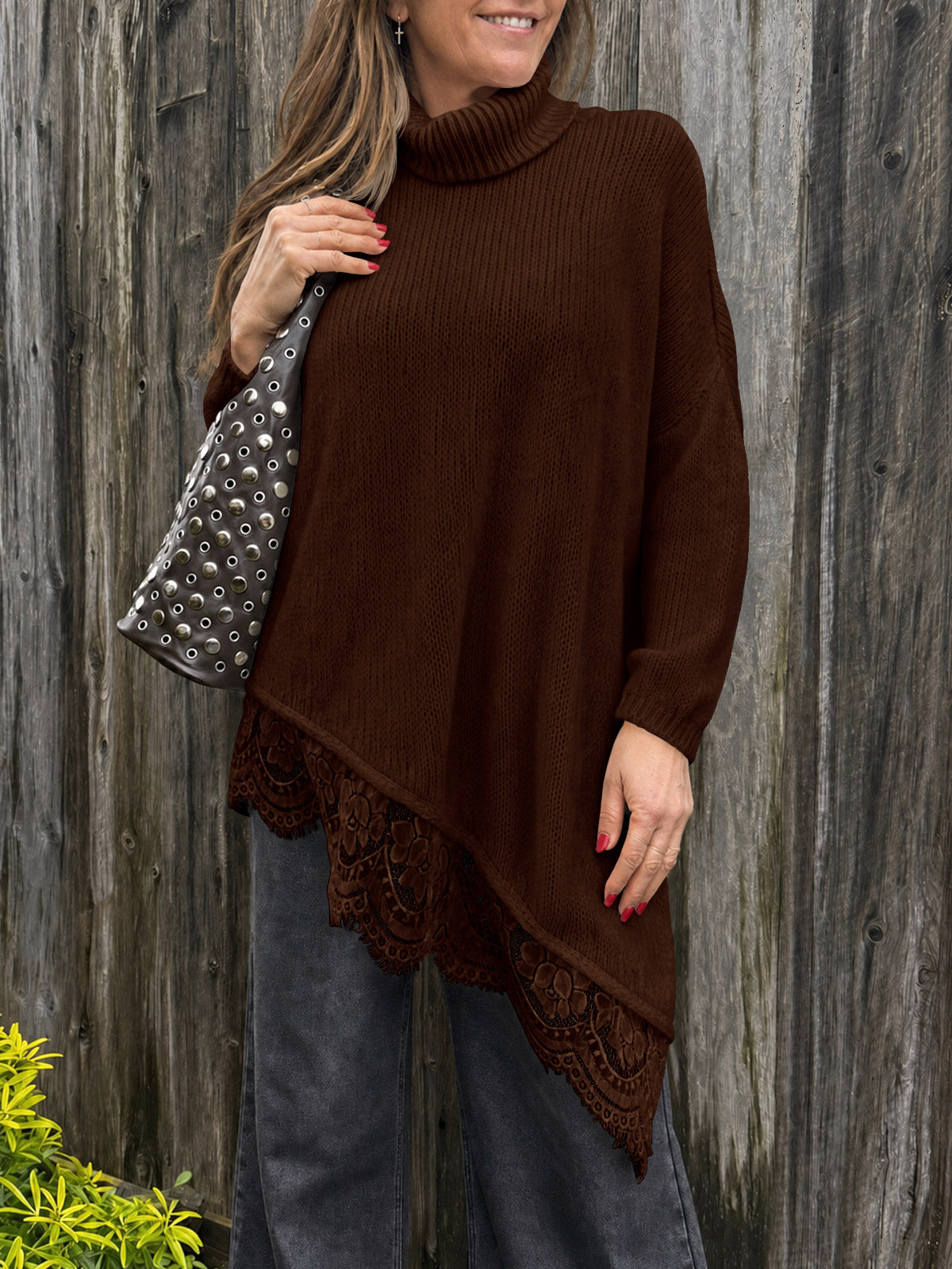Saodimallsu Womens Oversized Batwing Sleeve Turtleneck Sweater