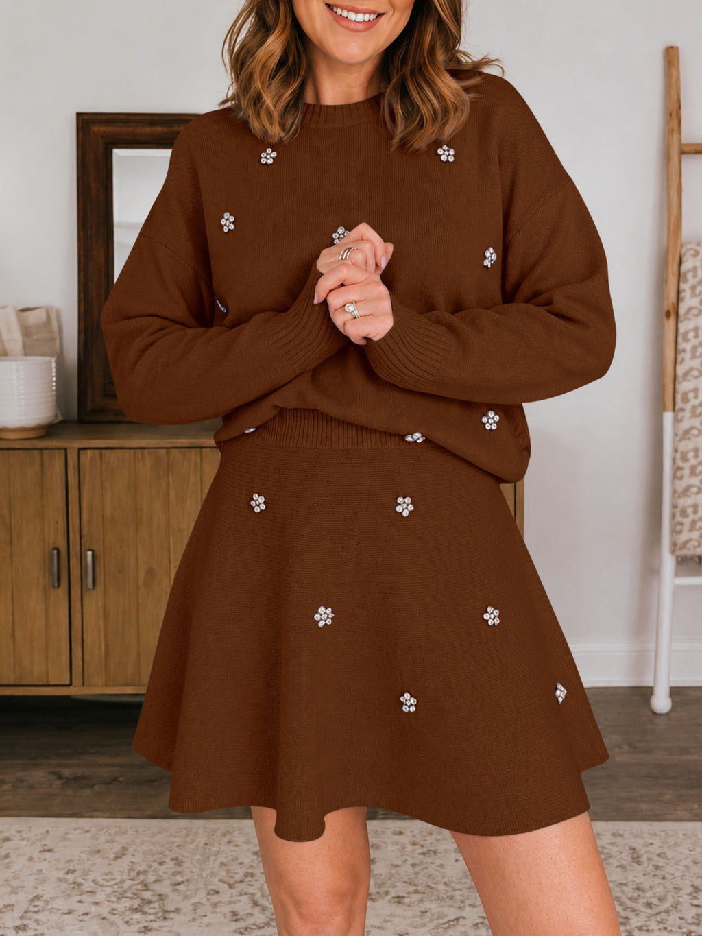 Saodimallsu Women 2 Piece Sweater Skirt Set
