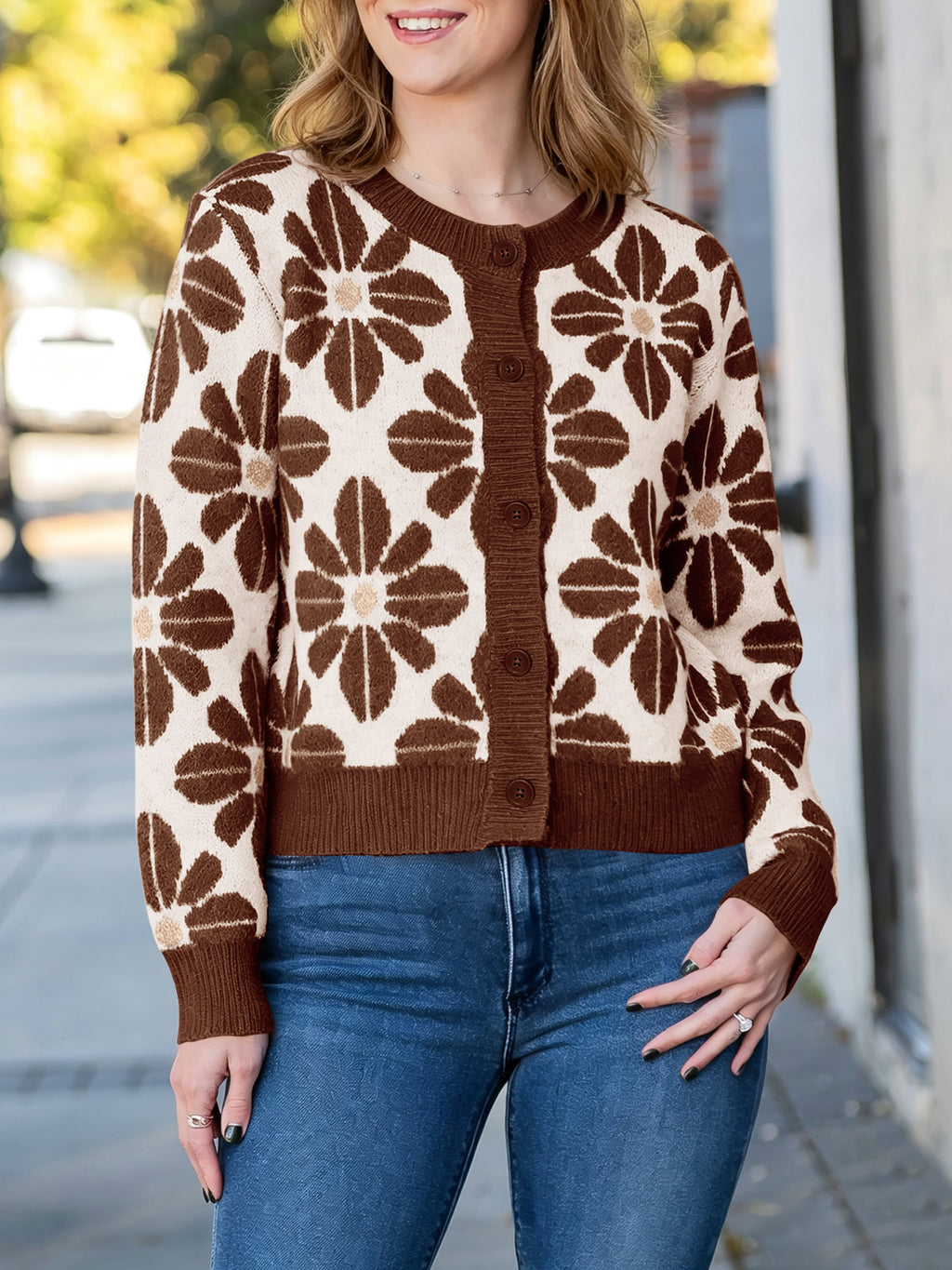 Saodimallsu Womens Floral Button Up Vintage Sweater