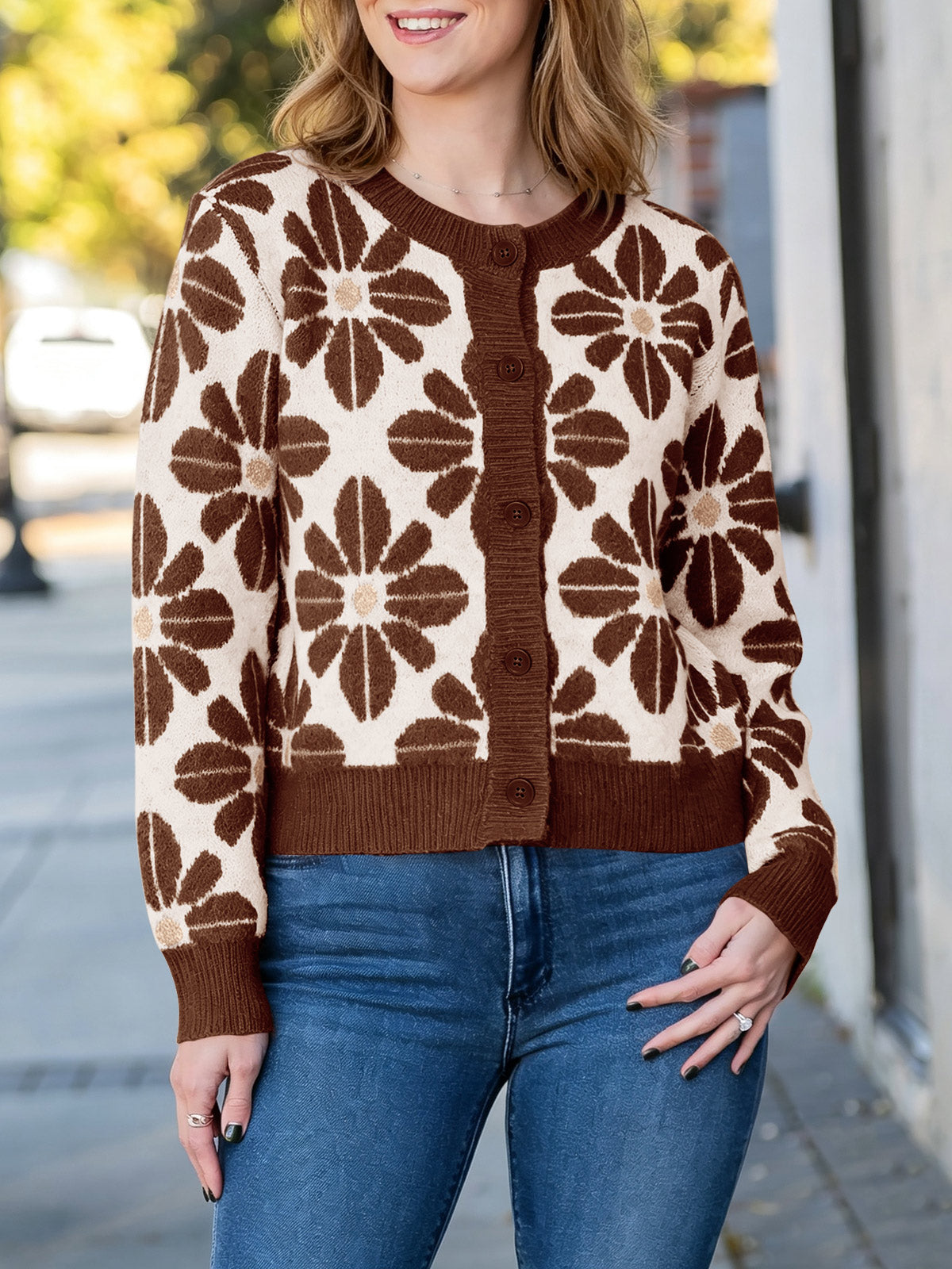 Saodimallsu Womens Floral Button Up Vintage Sweater