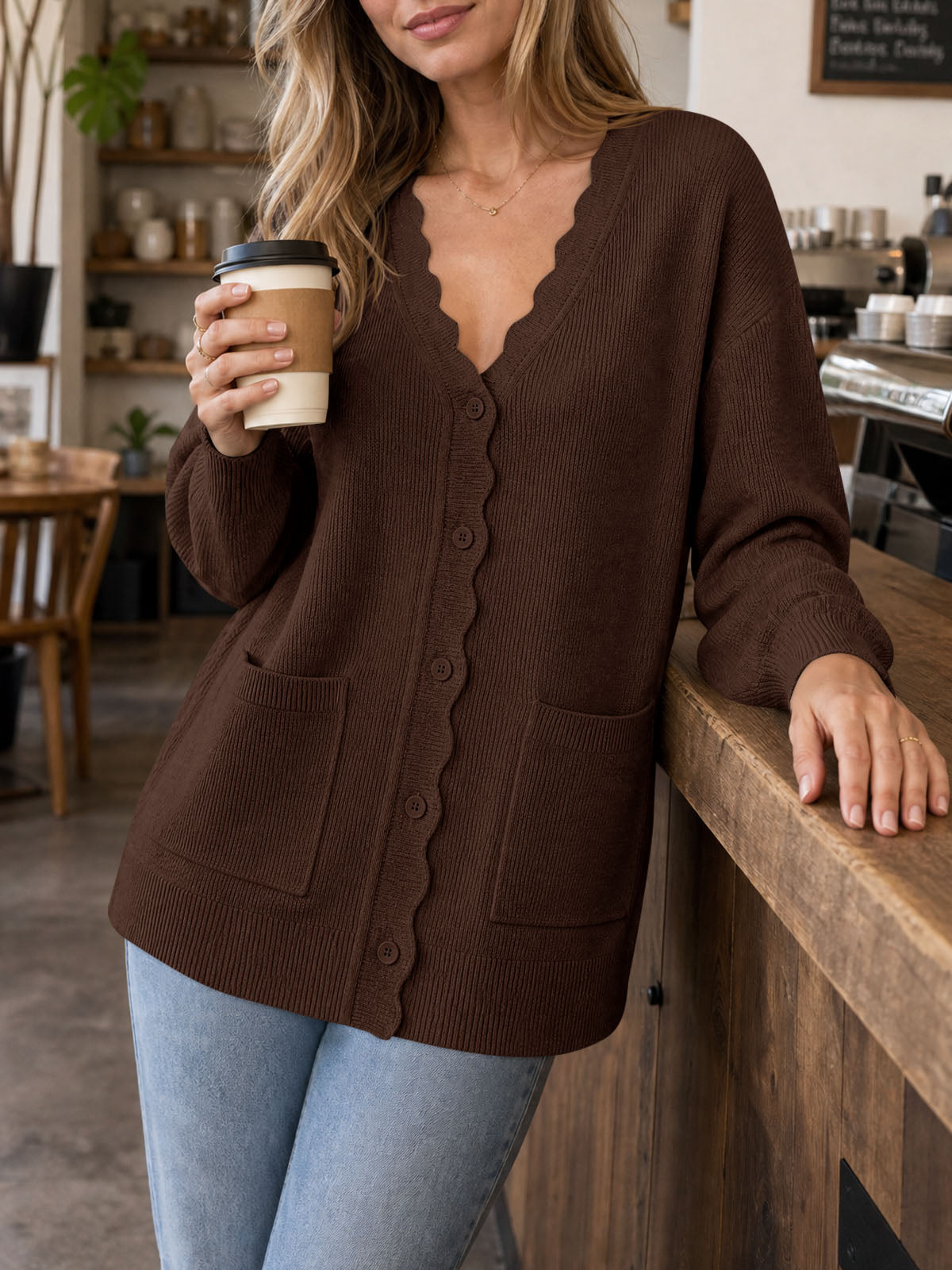 Saodimallsu Womens Oversized V Neck  Cardigan