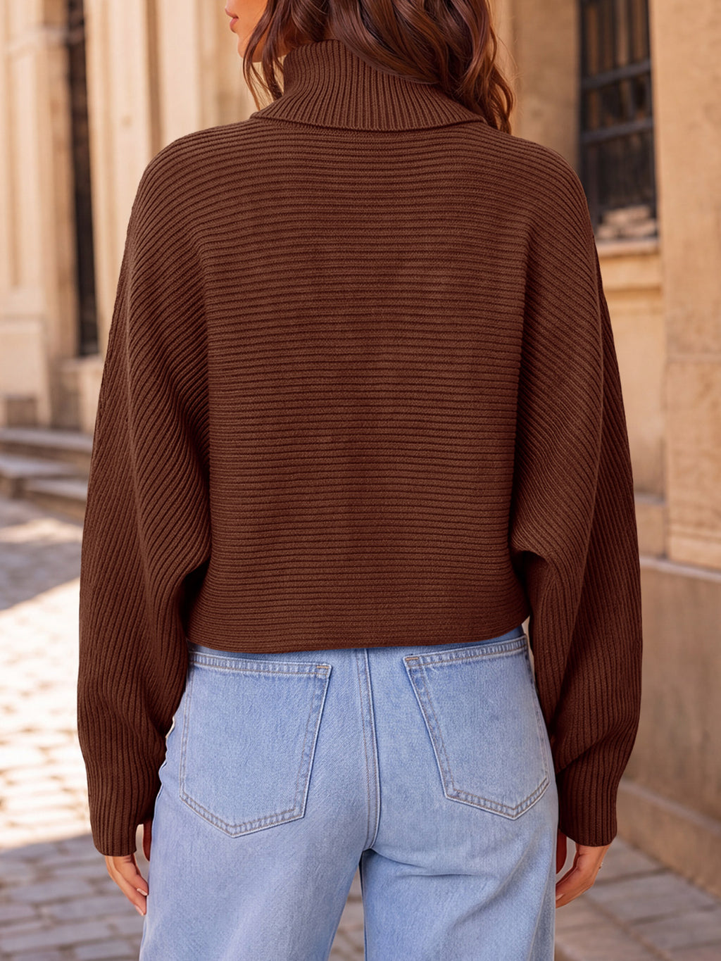 Saodimallsu Womens Batwing Sleeve Knit Turtleneck Sweater