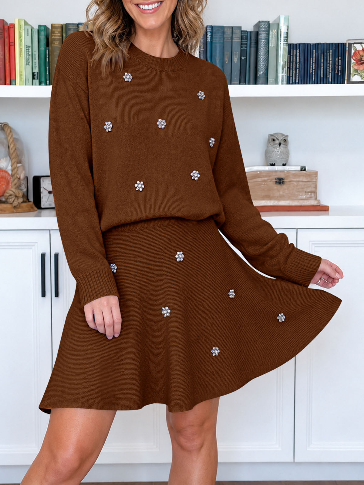 Saodimallsu Women 2 Piece Sweater Skirt Set