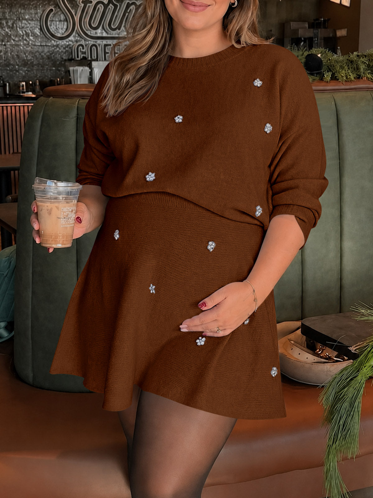 Saodimallsu Women 2 Piece Sweater Skirt Set