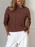 Saodimallsu Womens Mock Neck Cable Knit Sweater