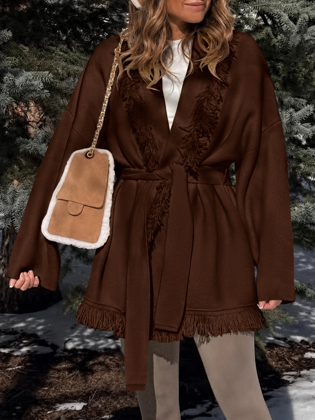 Saodimallsu Womens Tassel Fringe Lapel Cardigan