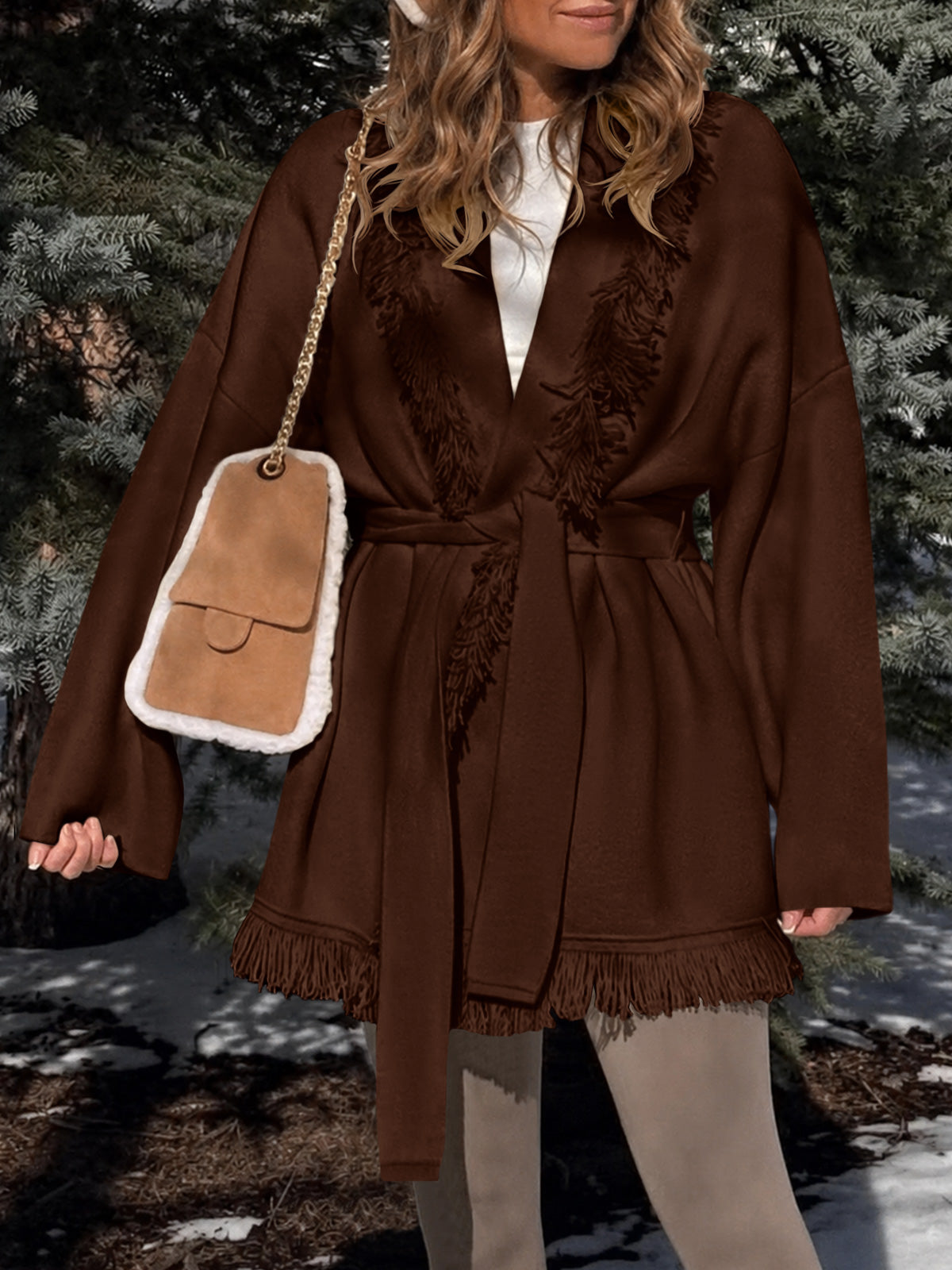 Saodimallsu Womens Tassel Fringe Lapel Cardigan