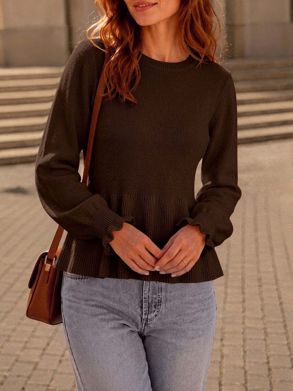 Saodimallsu Womens Peplum Long Sleeve Sweater