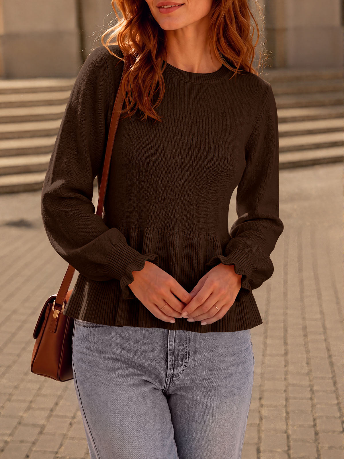 Saodimallsu Womens Peplum Long Sleeve Sweater