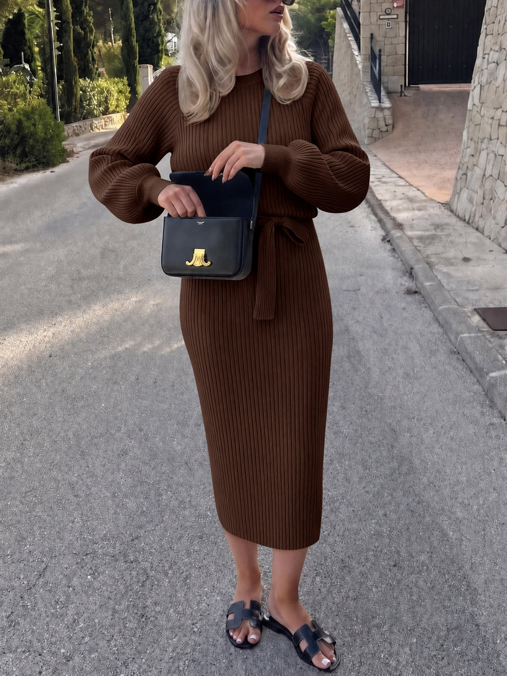 Saodimallsu Womens Ribbed Knit Sweater Dress