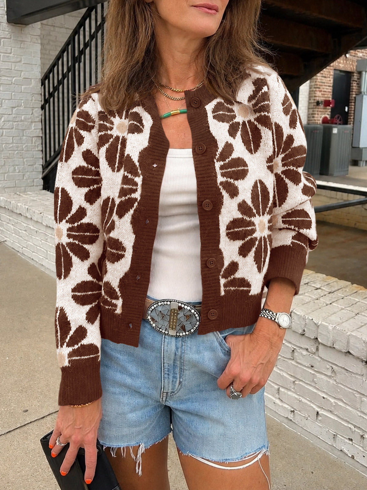 Saodimallsu Womens Floral Button Up Vintage Sweater