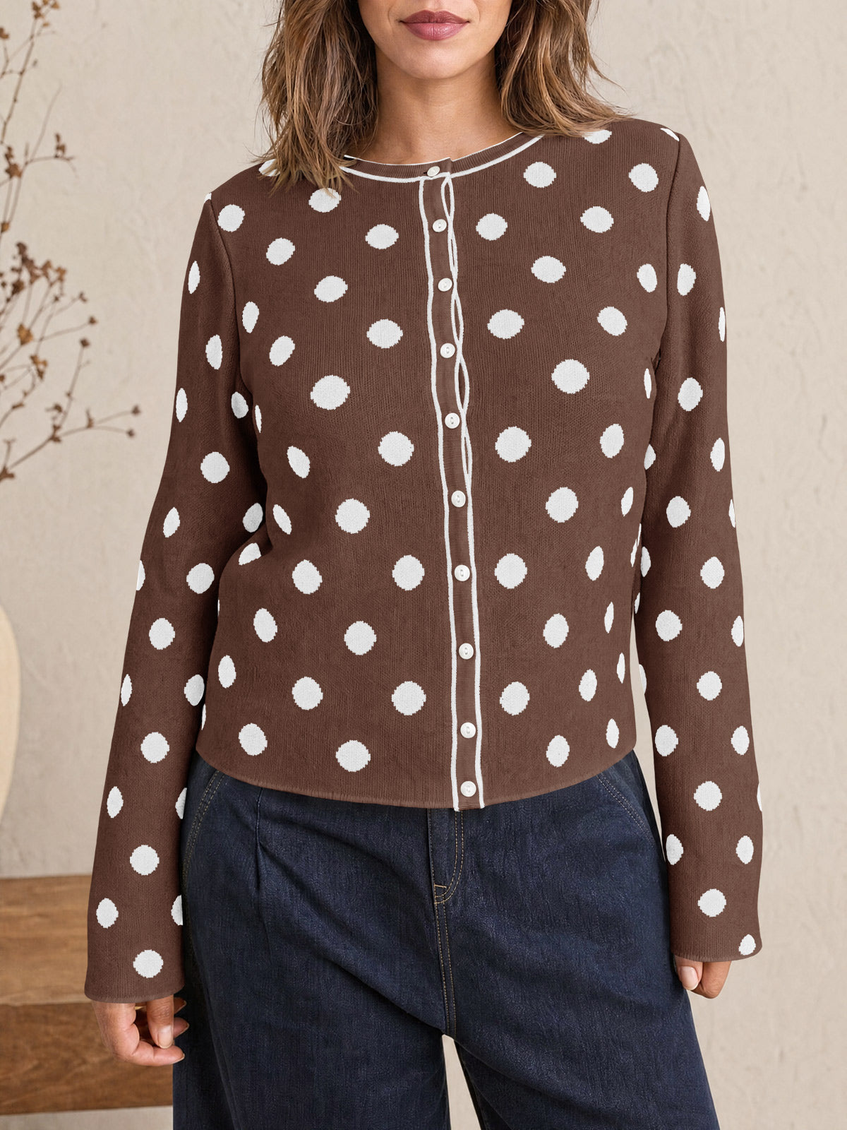 Saodimallsu Womens Polka Dot Button Up Cardigan