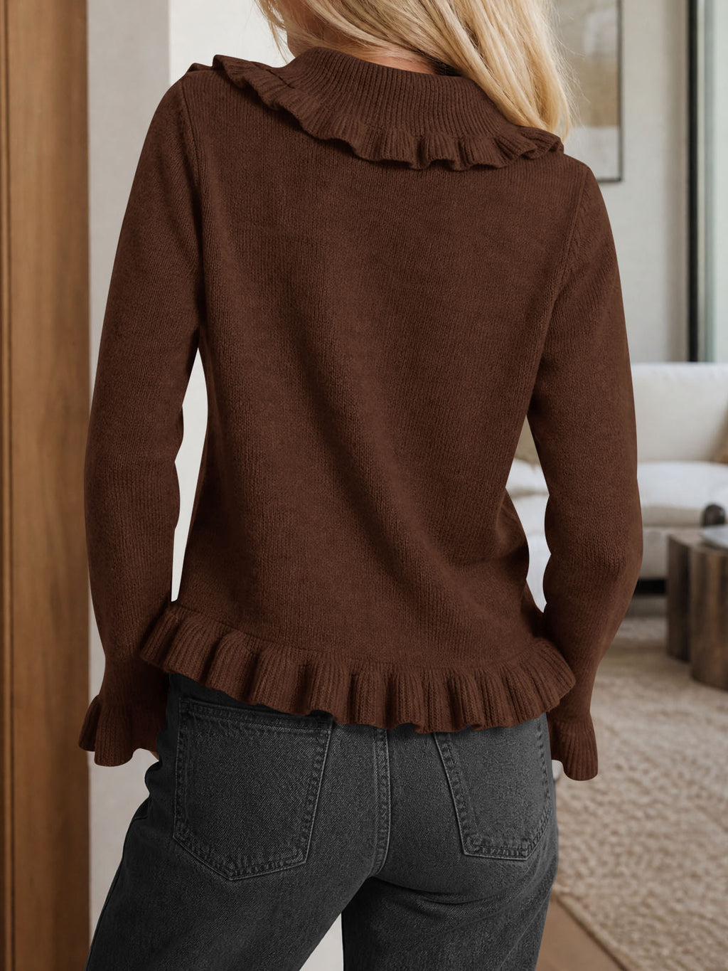 Saodimallsu Womens Ruffle Button Down Cardigan
