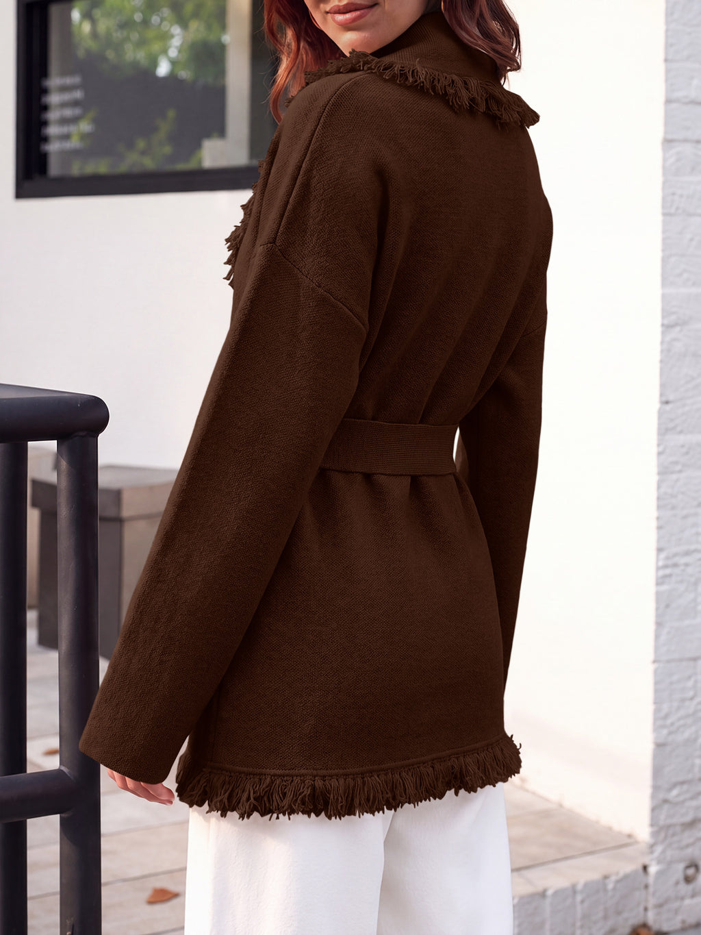 Saodimallsu Womens Tassel Fringe Lapel Cardigan