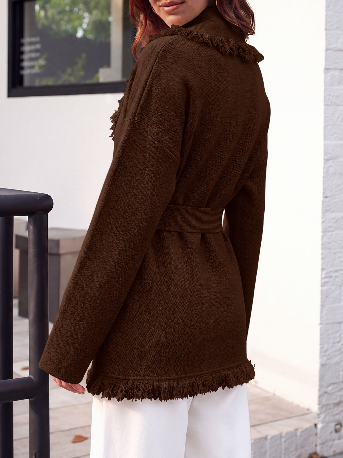 Saodimallsu Womens Tassel Fringe Lapel Cardigan