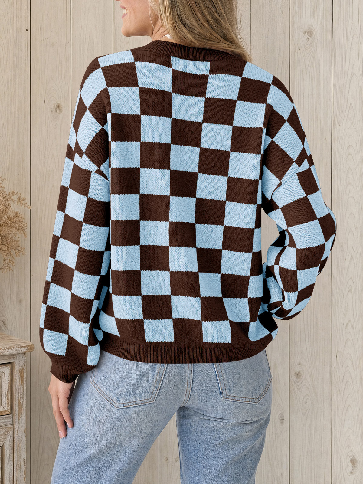 Saodimallsu Womens Checkered Fuzzy Sweaters