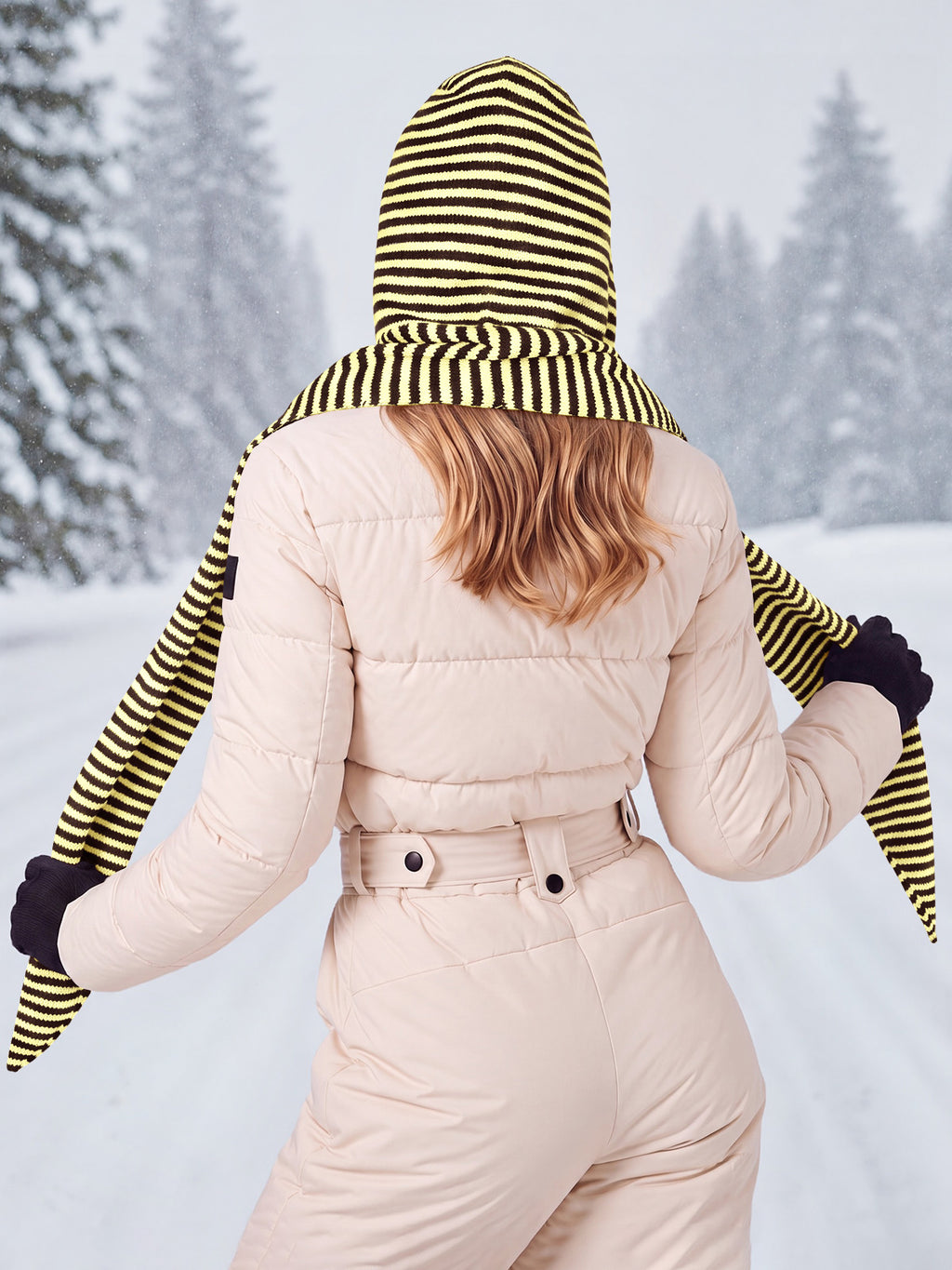 Saodimallsu Womens Striped Hooded Scarf Knit Hat