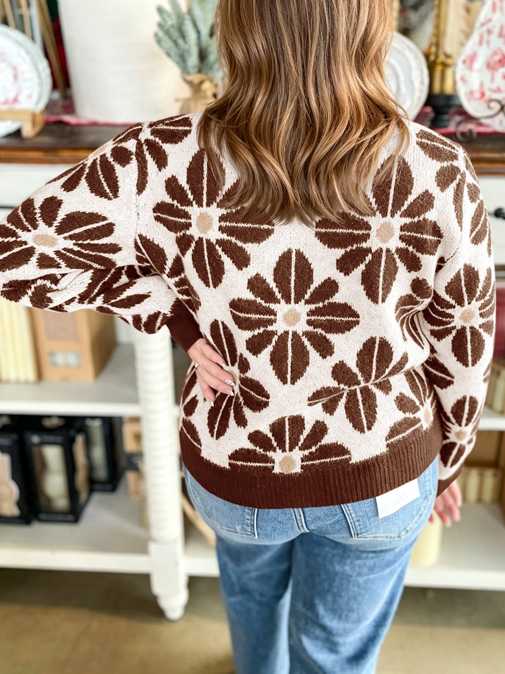 Saodimallsu Womens Floral Button Up Vintage Sweater