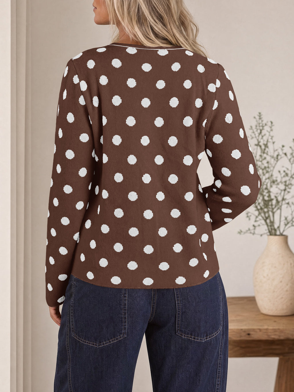 Saodimallsu Womens Polka Dot Button Up Cardigan