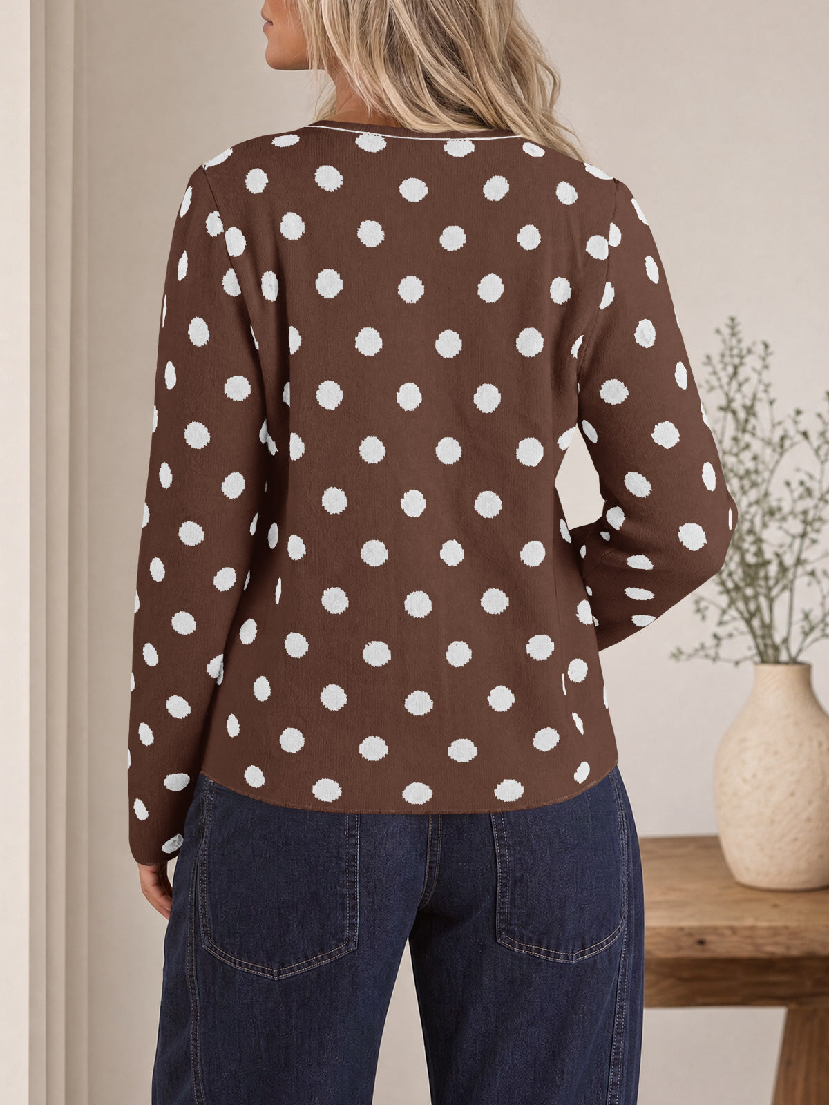 Saodimallsu Womens Polka Dot Button Up Cardigan