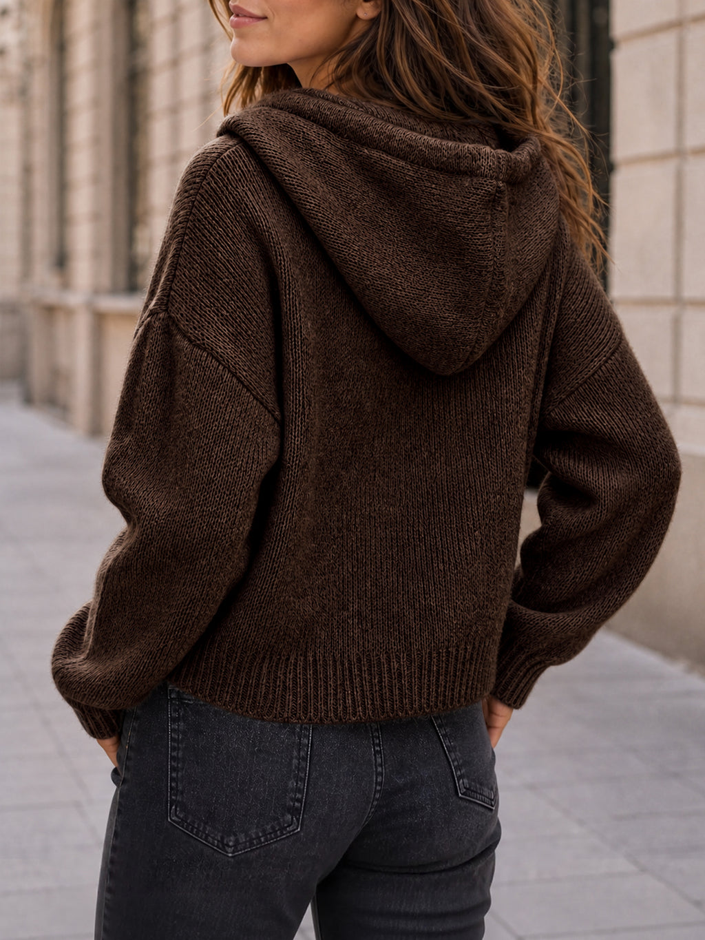 Saodimallsu Womens Zip Up Hooded Knit Cardigan
