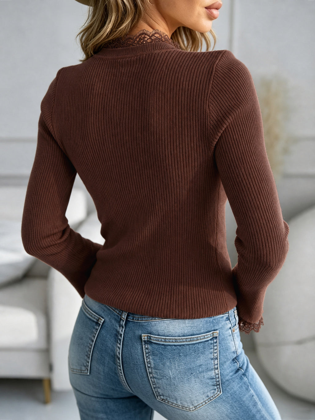 Saodimallsu Women  Crew Neck Ribbed Knit Sweater