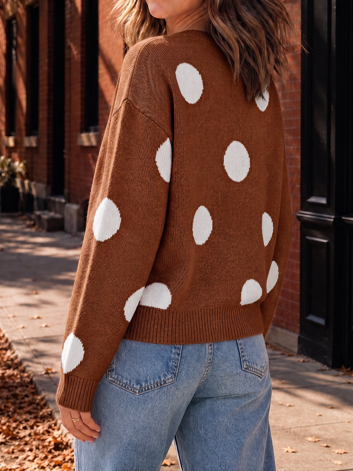 Saodimallsu Women Polka Dot Knit Cardigan