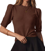 Saodimallsu Womens Puff Sleeve Ruffle Knit Pullover