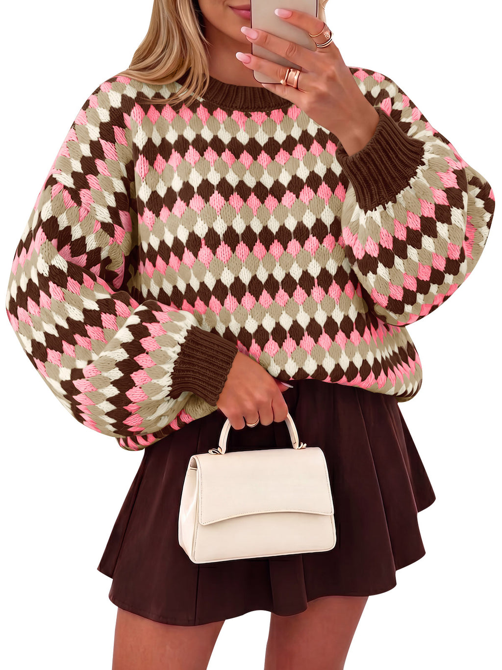 Saodimallsu Women Color Block Knit Sweater