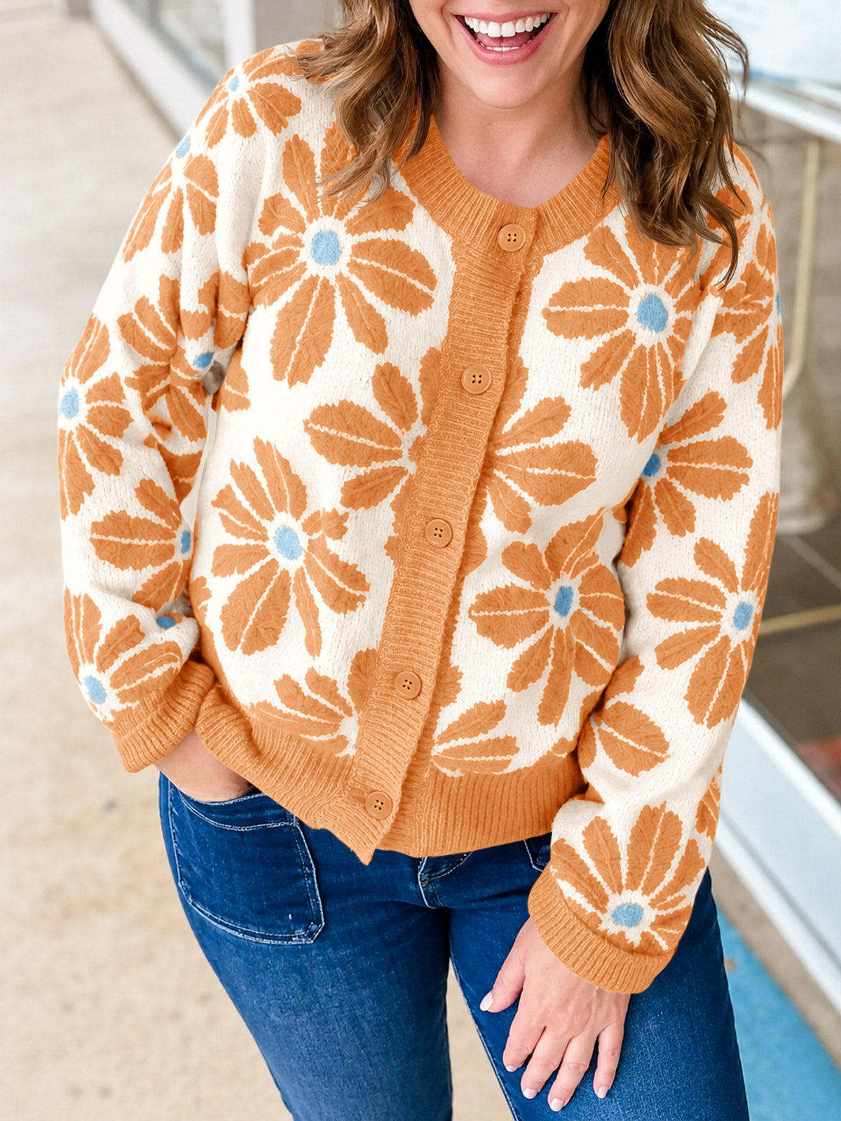 Saodimallsu Womens Floral Button Up Vintage Sweater