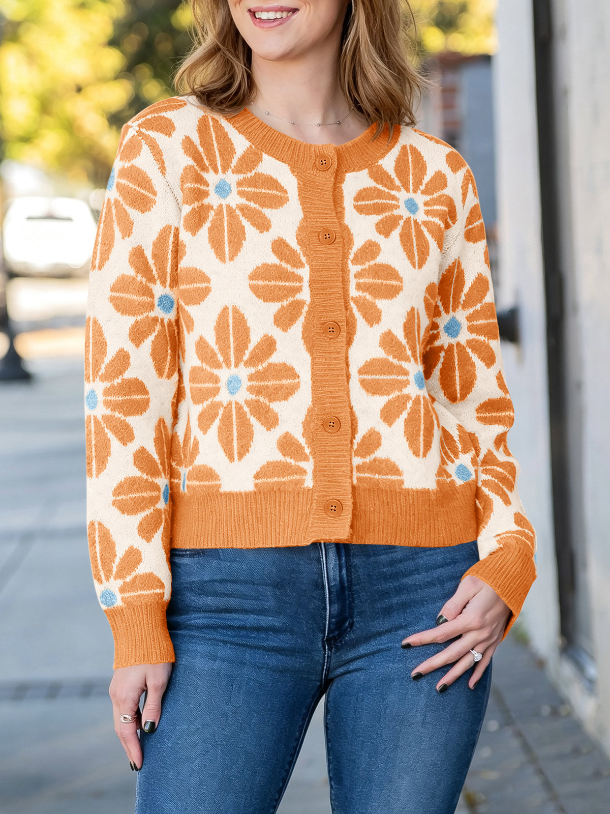 Saodimallsu Womens Floral Button Up Vintage Sweater
