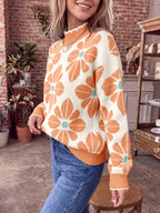 Saodimallsu Womens Mock Neck Floral Knit Sweater