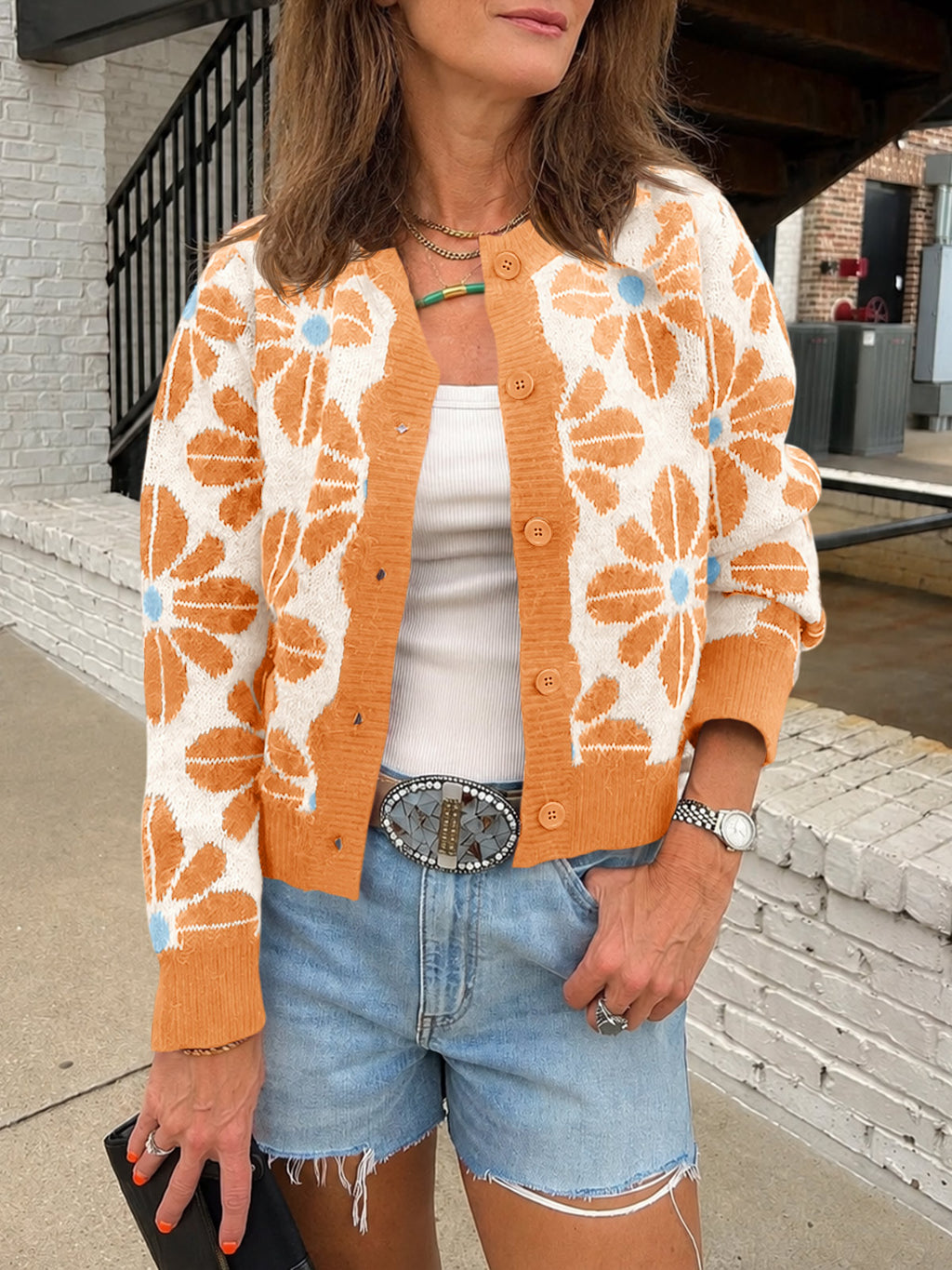Saodimallsu Womens Floral Button Up Vintage Sweater