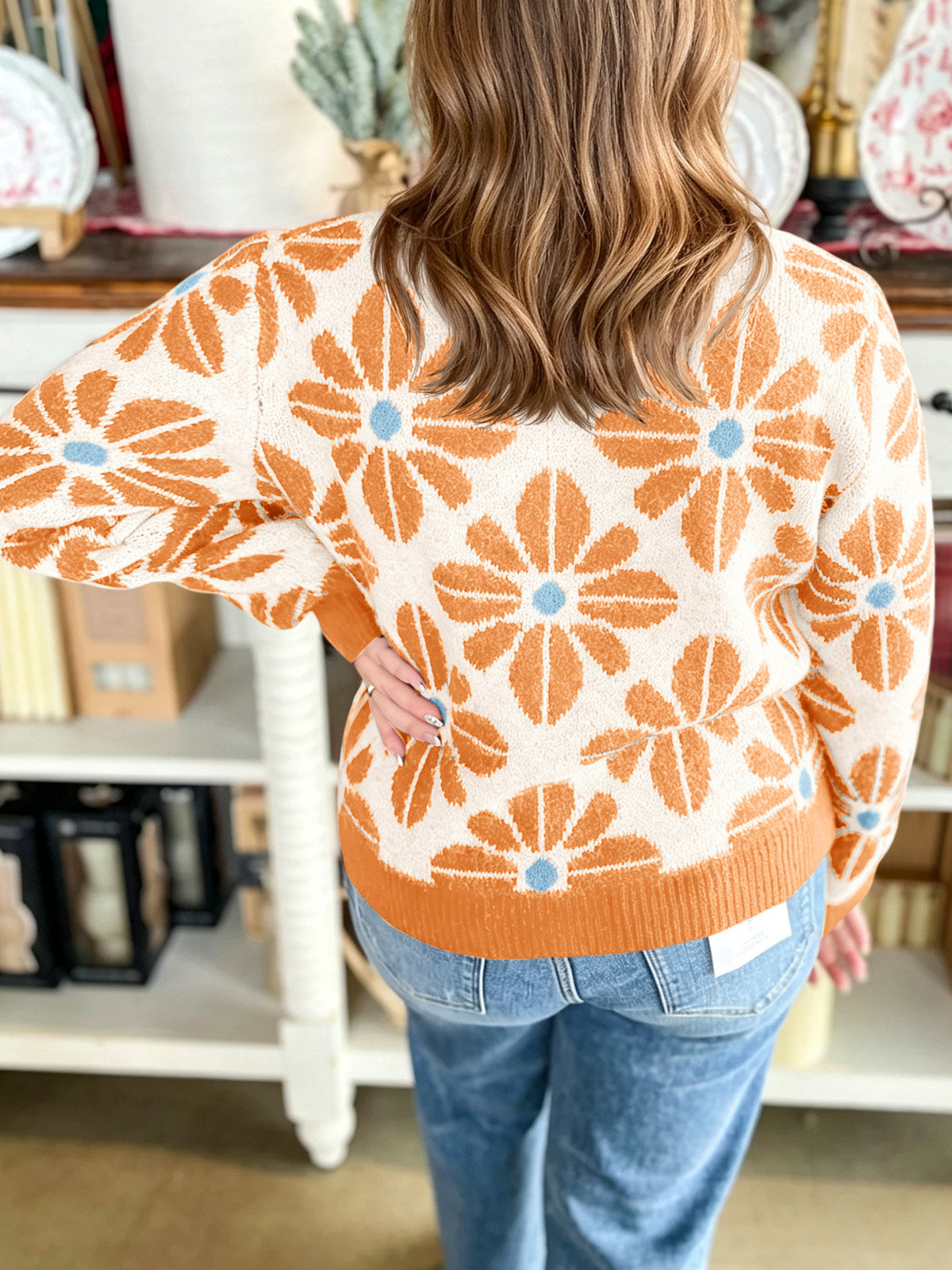 Saodimallsu Womens Floral Button Up Vintage Sweater