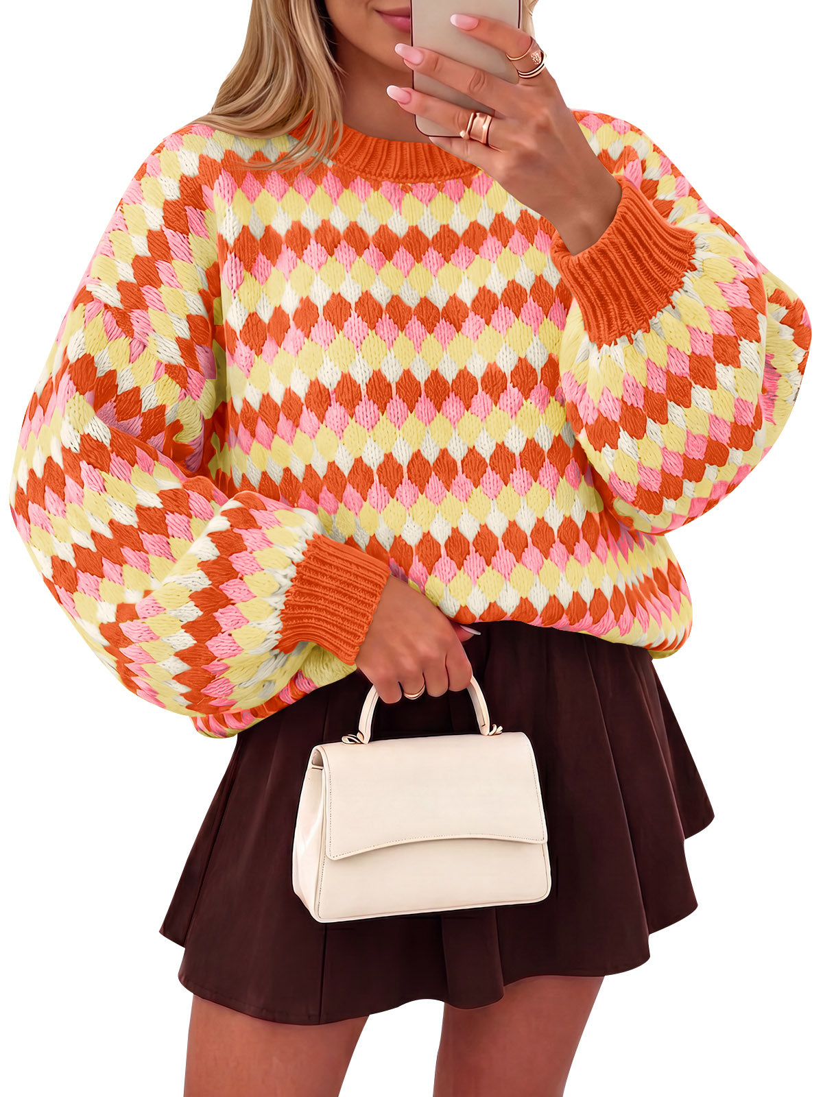 Saodimallsu Women Color Block Knit Sweater