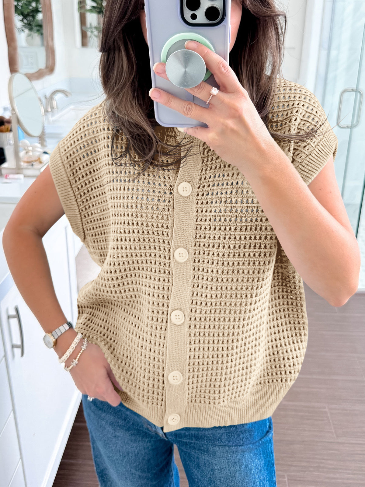 Saodimallsu Womens Short Cap Sleeve Sweater Vest